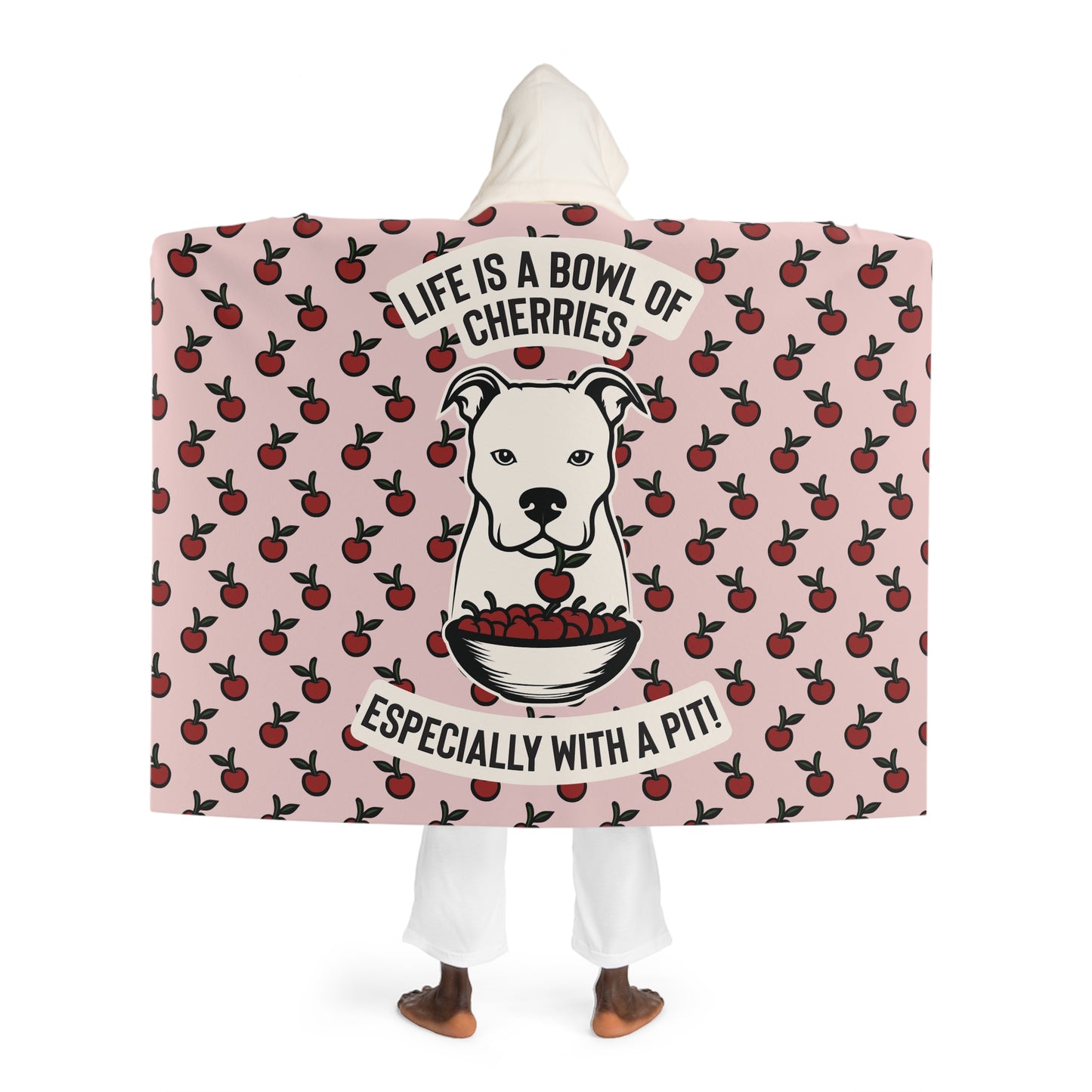 Life is a Bowl of Cherries Hooded Sherpa Fleece Blanket (Pink)