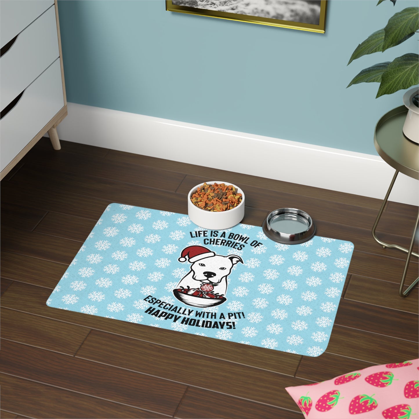 Holiday Pitbull Pet Food Mat (12x18)