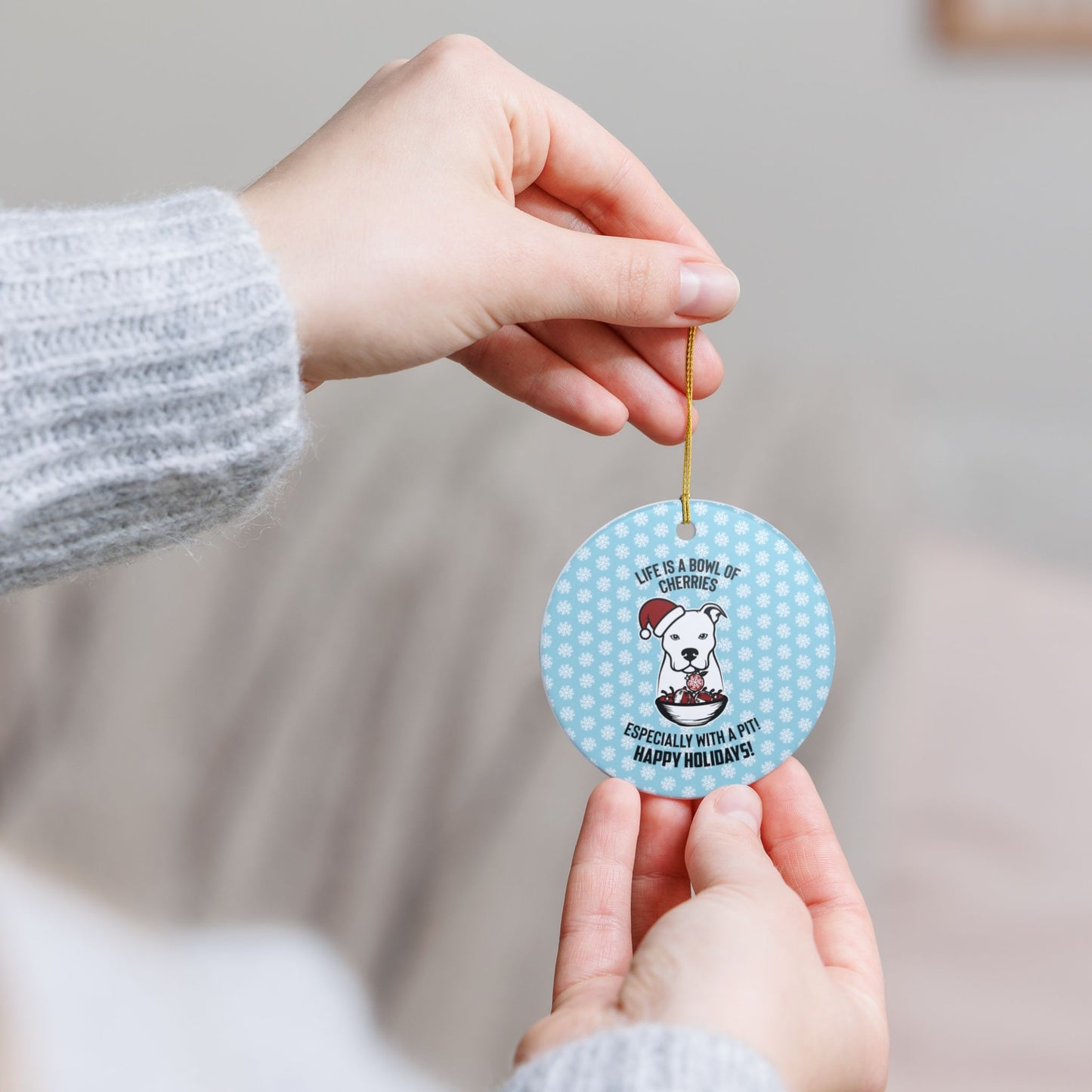 Holiday Pitbull Ceramic Decorative Ornament