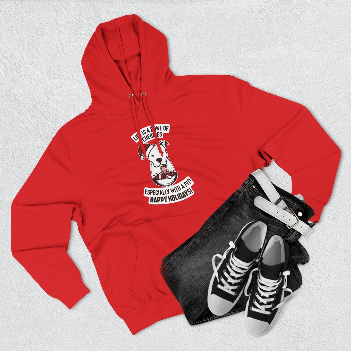 Holiday Pitbull Unisex Three-Panel Fleece Hoodie