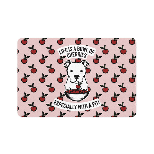 Life Is A Bowl Of Cherries Pet Food Mat (Pink) (12x18)