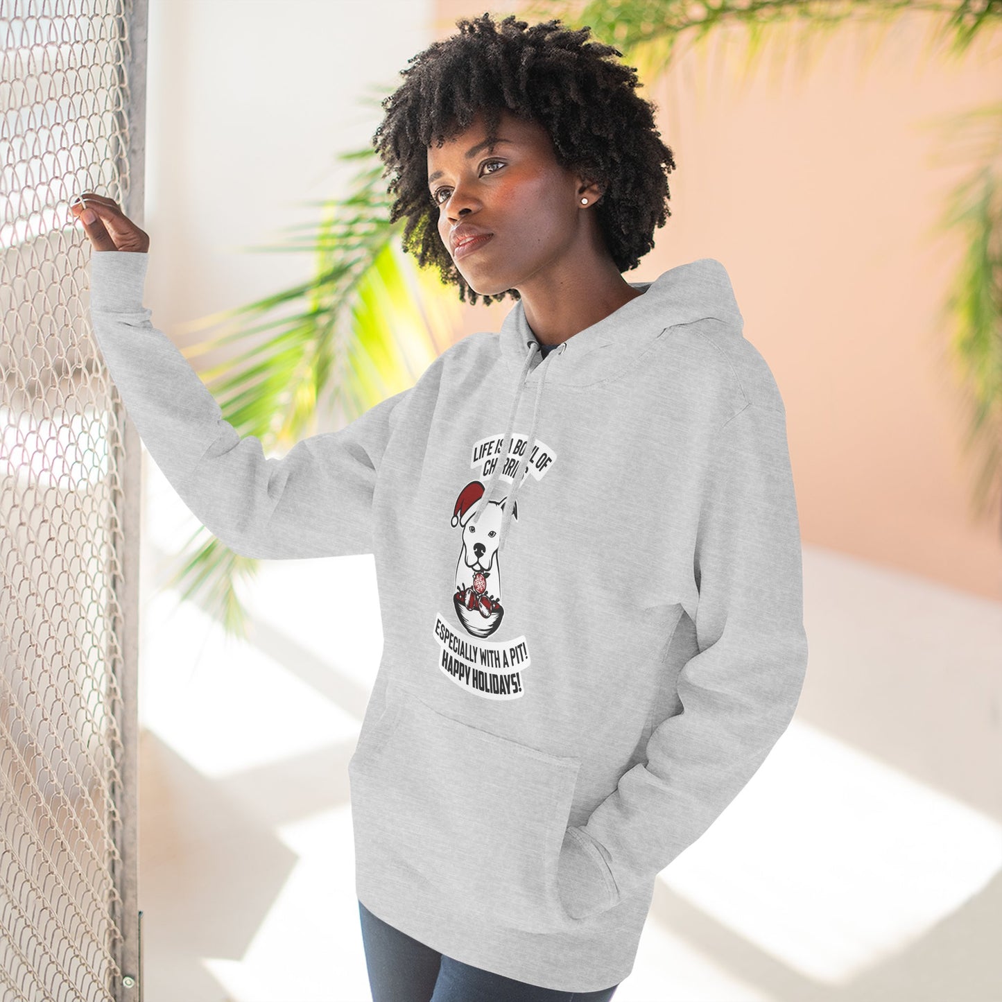 Holiday Pitbull Unisex Three-Panel Fleece Hoodie