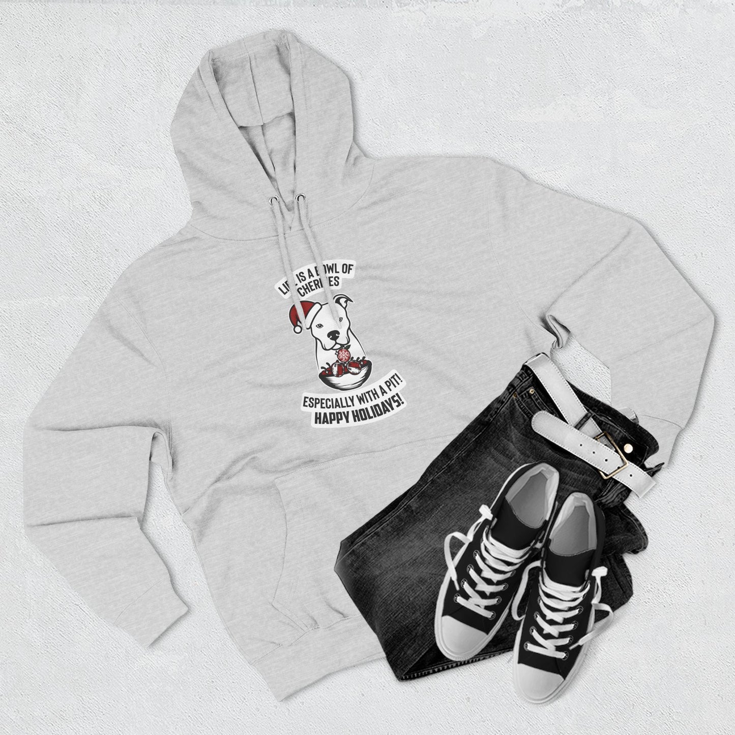 Holiday Pitbull Unisex Three-Panel Fleece Hoodie